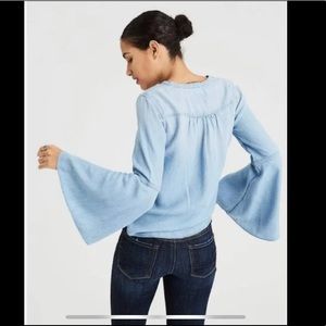 American Eagle Chambray Denim Bell Sleeve Top